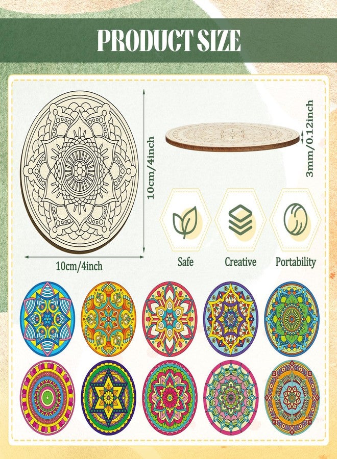 Reallnaive 45 Pcs Wooden Coasters Painting Set with Markers 4 Inch Boho Drink Coaster Gift Arts and Crafts DIY Kit for Adults, Women, Hobby, Christmas Ornament Home Apartment Decor (Mandala) - Image 2